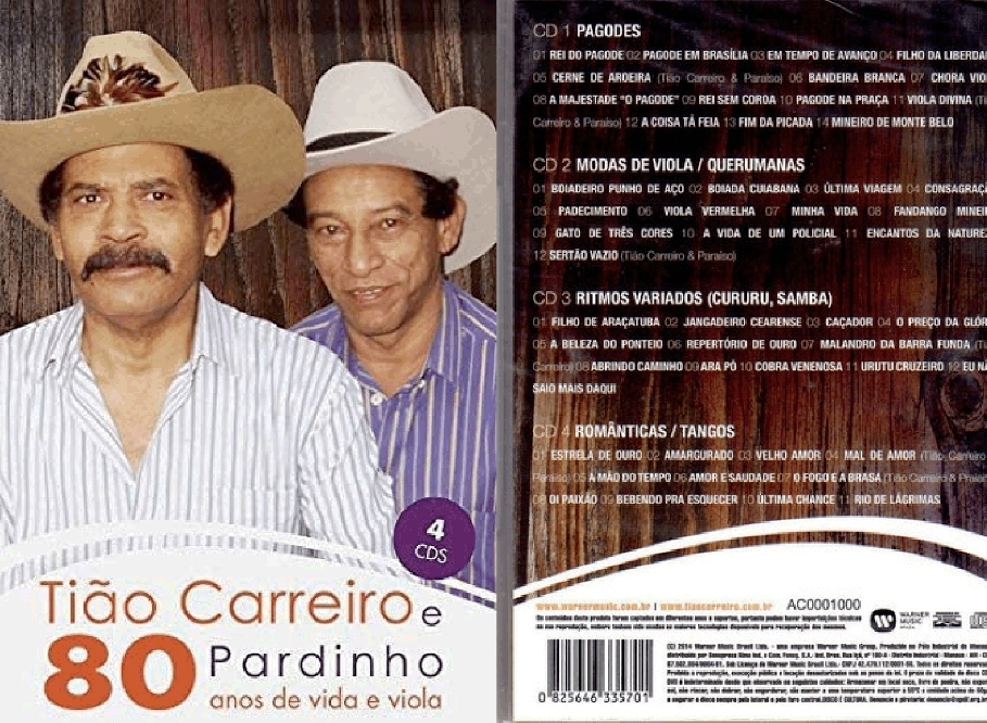 BOX TIÃO CARREIRO E PARDINHO - 80 ANOS DE VIDA E VIOLA - 4CDS