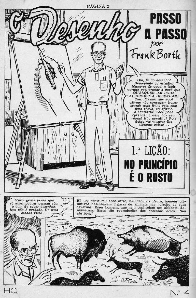 Primeira página de O desenho passoa passo (Ebal, 1970) e Draw along with Frank Borth (George A. Pflaum, 1963)